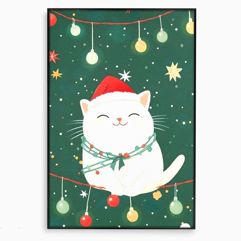 Leinwand Wandkunst Canvas Premium, LuxCanva® D1092, Weihnachten, Ballons, Geschenke, Katze, Katzen, kuschelig, Tier, Gefährte, grün, rot, Freude, Magie, Babyzimmer, Wohnen, Schlafzimmer
