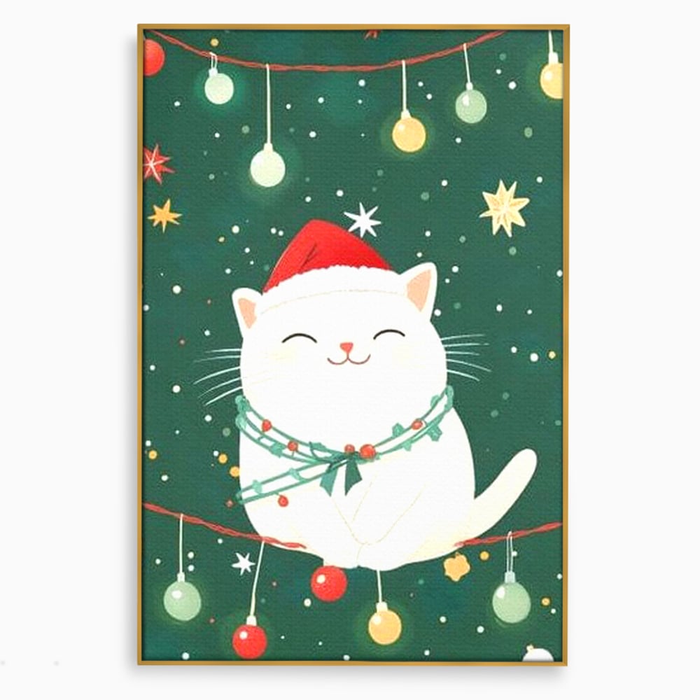 Leinwand Wandkunst Canvas Premium, LuxCanva® D1092, Weihnachten, Ballons, Geschenke, Katze, Katzen, kuschelig, Tier, Gefährte, grün, rot, Freude, Magie, Babyzimmer, Wohnen, Schlafzimmer