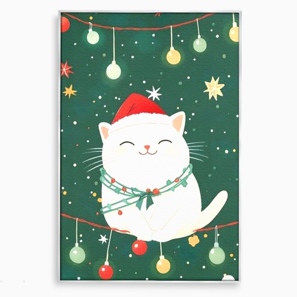Leinwand Wandkunst Canvas Premium, LuxCanva® D1092, Weihnachten, Ballons, Geschenke, Katze, Katzen, kuschelig, Tier, Gefährte, grün, rot, Freude, Magie, Babyzimmer, Wohnen, Schlafzimmer