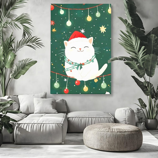 Leinwand Wandkunst Canvas Premium, LuxCanva® D1092, Weihnachten, Ballons, Geschenke, Katze, Katzen, kuschelig, Tier, Gefährte, grün, rot, Freude, Magie, Babyzimmer, Wohnen, Schlafzimmer