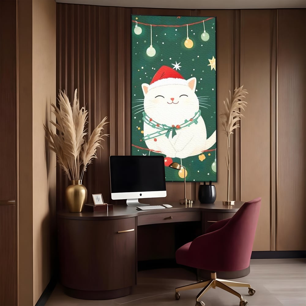 Leinwand Wandkunst Canvas Premium, LuxCanva® D1092, Weihnachten, Ballons, Geschenke, Katze, Katzen, kuschelig, Tier, Gefährte, grün, rot, Freude, Magie, Babyzimmer, Wohnen, Schlafzimmer