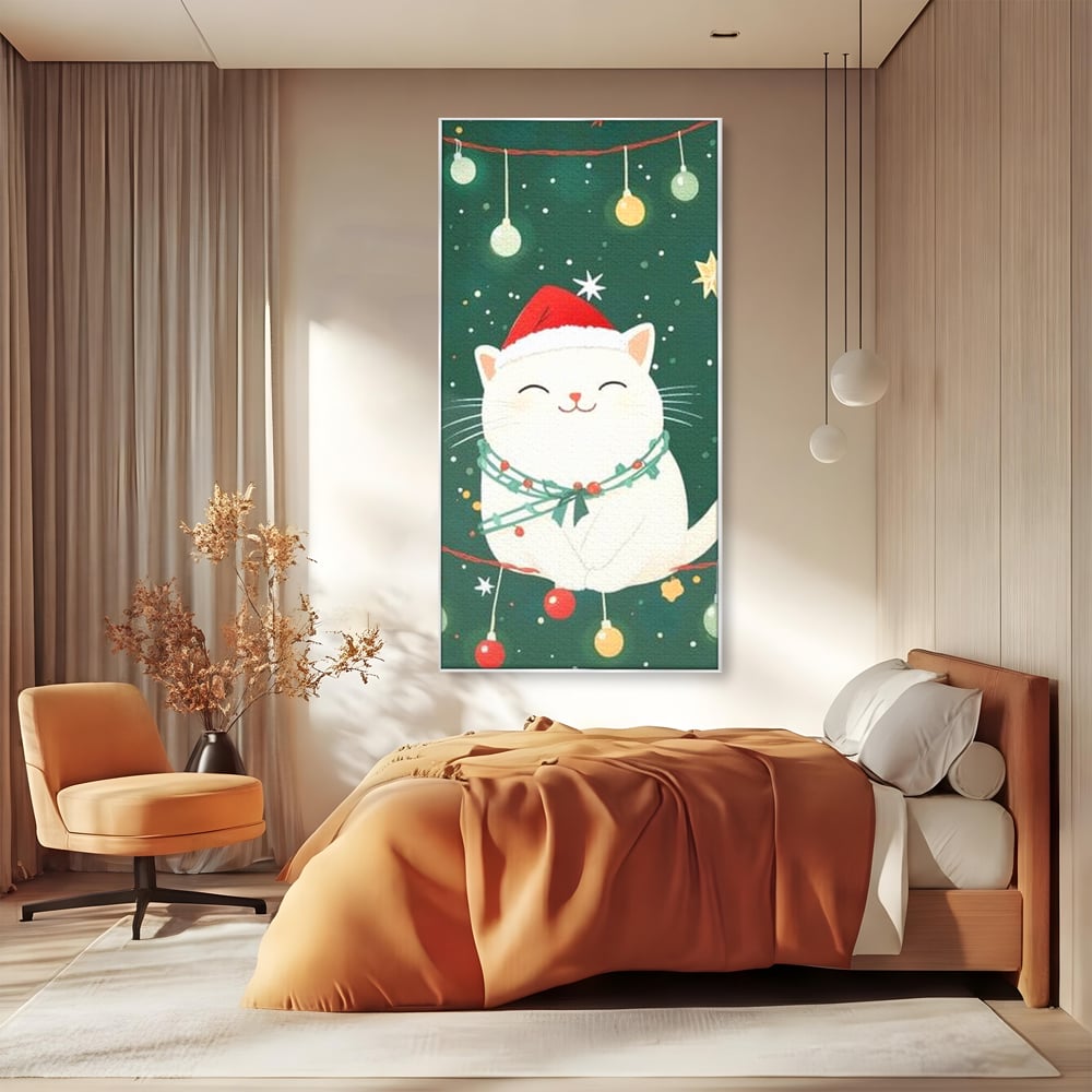 Leinwand Wandkunst Canvas Premium, LuxCanva® D1092, Weihnachten, Ballons, Geschenke, Katze, Katzen, kuschelig, Tier, Gefährte, grün, rot, Freude, Magie, Babyzimmer, Wohnen, Schlafzimmer