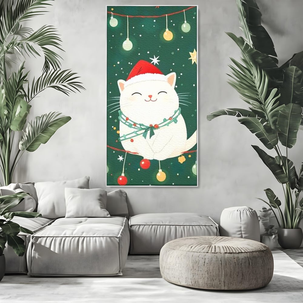 Leinwand Wandkunst Canvas Premium, LuxCanva® D1092, Weihnachten, Ballons, Geschenke, Katze, Katzen, kuschelig, Tier, Gefährte, grün, rot, Freude, Magie, Babyzimmer, Wohnen, Schlafzimmer