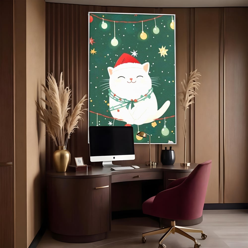 Leinwand Wandkunst Canvas Premium, LuxCanva® D1092, Weihnachten, Ballons, Geschenke, Katze, Katzen, kuschelig, Tier, Gefährte, grün, rot, Freude, Magie, Babyzimmer, Wohnen, Schlafzimmer