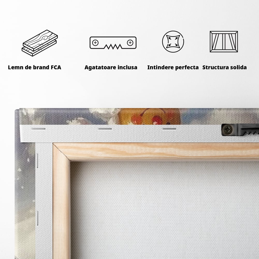 Tablou Canvas Premium, LuxCanva® D1094, Turtita pe Partie, Dulce, Prajitura, Schi, Iarna, Zapada, Munte, Aventura, Sport, Geaca, Rosie, Bucurie,Sarbatori, Veselie, Vacanta, Camera Copil, Living, Dormitor