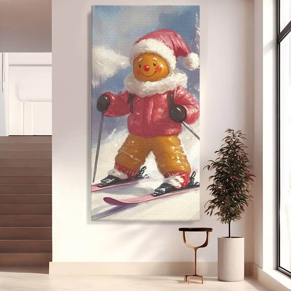 Tablou Canvas Premium, LuxCanva® D1094, Turtita pe Partie, Dulce, Prajitura, Schi, Iarna, Zapada, Munte, Aventura, Sport, Geaca, Rosie, Bucurie,Sarbatori, Veselie, Vacanta, Camera Copil, Living, Dormitor