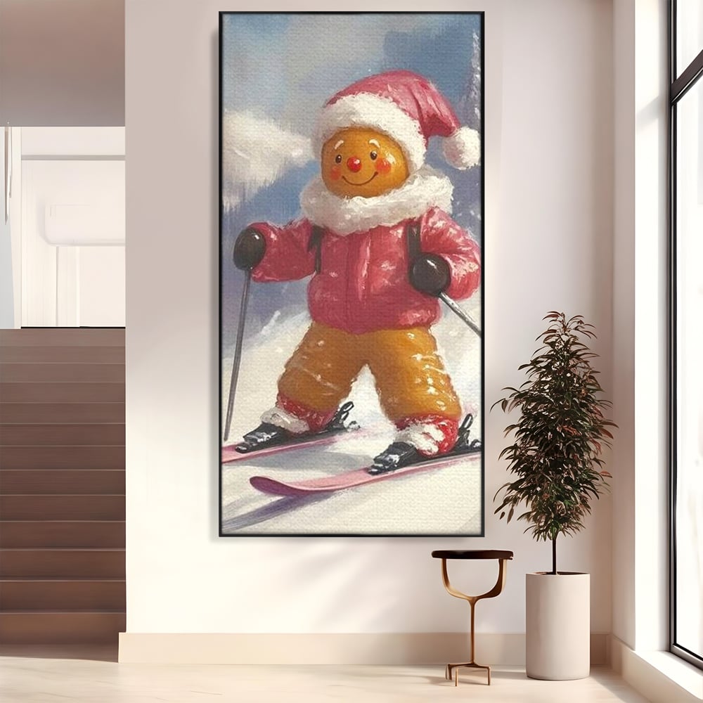Tablou Canvas Premium, LuxCanva® D1094, Turtita pe Partie, Dulce, Prajitura, Schi, Iarna, Zapada, Munte, Aventura, Sport, Geaca, Rosie, Bucurie,Sarbatori, Veselie, Vacanta, Camera Copil, Living, Dormitor