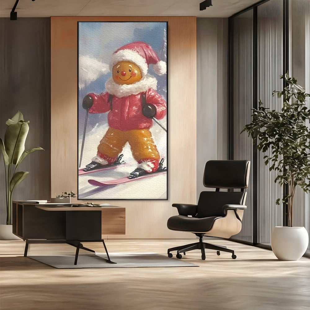 Tablou Canvas Premium, LuxCanva® D1094, Turtita pe Partie, Dulce, Prajitura, Schi, Iarna, Zapada, Munte, Aventura, Sport, Geaca, Rosie, Bucurie,Sarbatori, Veselie, Vacanta, Camera Copil, Living, Dormitor