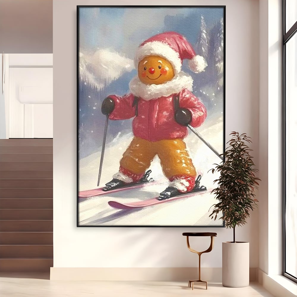 Tablou Canvas Premium, LuxCanva® D1094, Turtita pe Partie, Dulce, Prajitura, Schi, Iarna, Zapada, Munte, Aventura, Sport, Geaca, Rosie, Bucurie,Sarbatori, Veselie, Vacanta, Camera Copil, Living, Dormitor