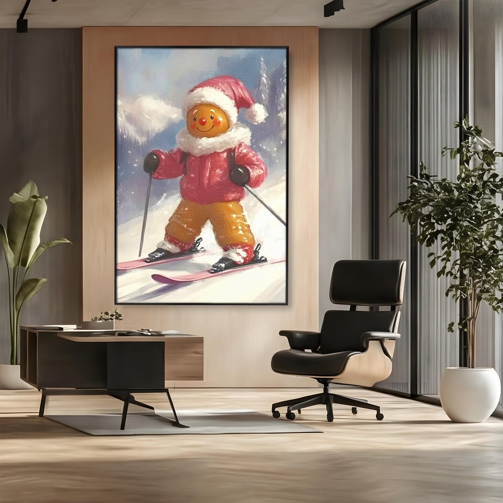 Tablou Canvas Premium, LuxCanva® D1094, Turtita pe Partie, Dulce, Prajitura, Schi, Iarna, Zapada, Munte, Aventura, Sport, Geaca, Rosie, Bucurie,Sarbatori, Veselie, Vacanta, Camera Copil, Living, Dormitor
