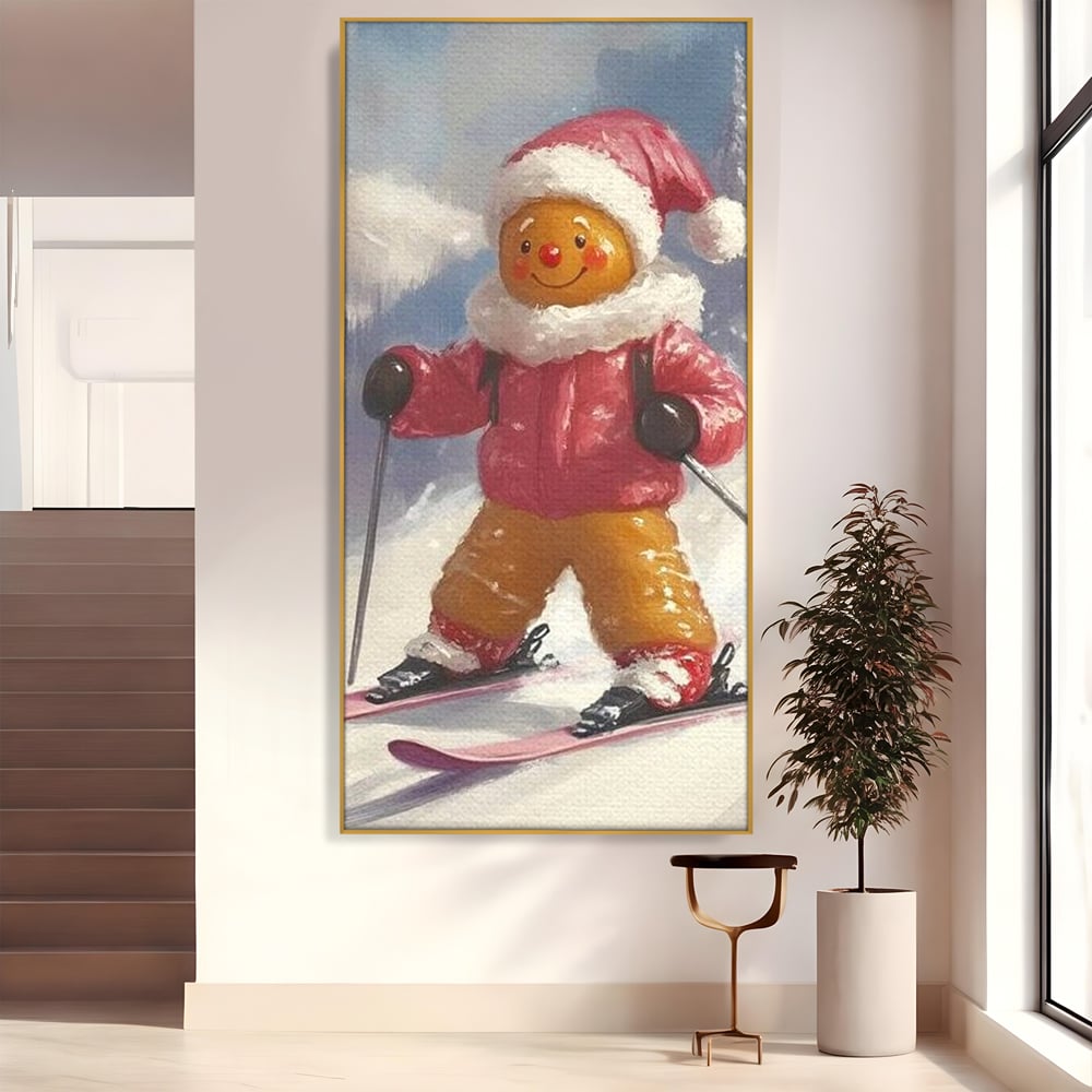 Tablou Canvas Premium, LuxCanva® D1094, Turtita pe Partie, Dulce, Prajitura, Schi, Iarna, Zapada, Munte, Aventura, Sport, Geaca, Rosie, Bucurie,Sarbatori, Veselie, Vacanta, Camera Copil, Living, Dormitor