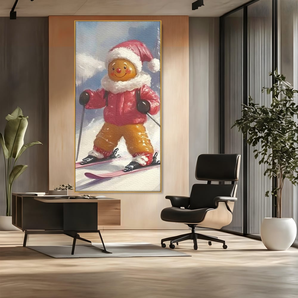 Tablou Canvas Premium, LuxCanva® D1094, Turtita pe Partie, Dulce, Prajitura, Schi, Iarna, Zapada, Munte, Aventura, Sport, Geaca, Rosie, Bucurie,Sarbatori, Veselie, Vacanta, Camera Copil, Living, Dormitor