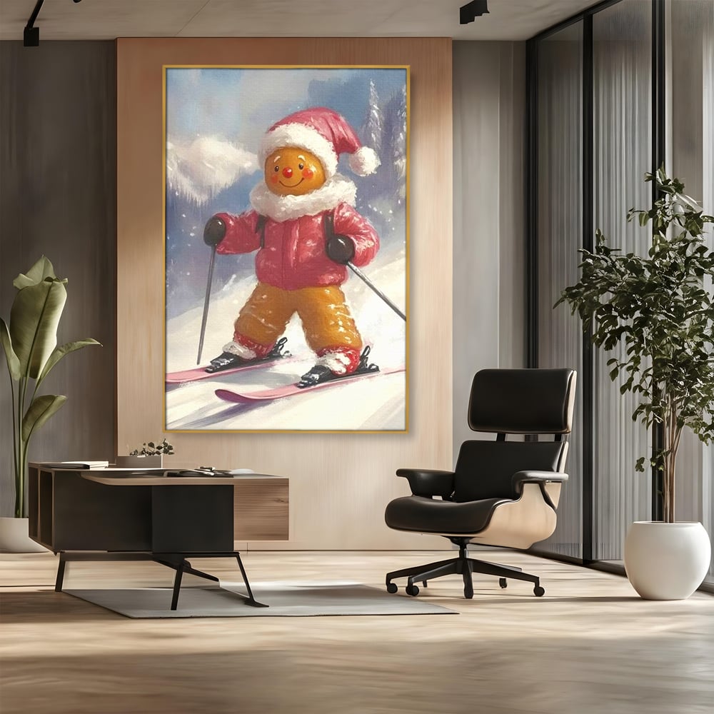 Tablou Canvas Premium, LuxCanva® D1094, Turtita pe Partie, Dulce, Prajitura, Schi, Iarna, Zapada, Munte, Aventura, Sport, Geaca, Rosie, Bucurie,Sarbatori, Veselie, Vacanta, Camera Copil, Living, Dormitor