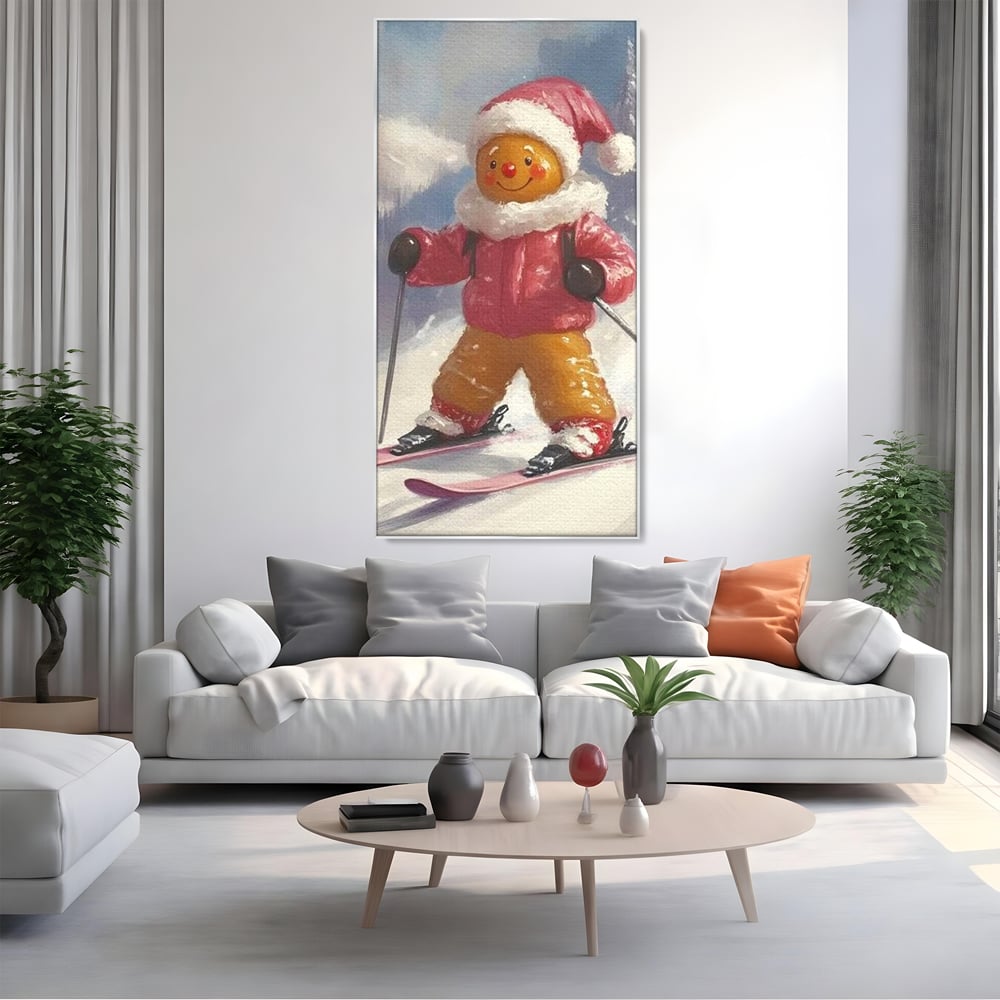 Tablou Canvas Premium, LuxCanva® D1094, Turtita pe Partie, Dulce, Prajitura, Schi, Iarna, Zapada, Munte, Aventura, Sport, Geaca, Rosie, Bucurie,Sarbatori, Veselie, Vacanta, Camera Copil, Living, Dormitor