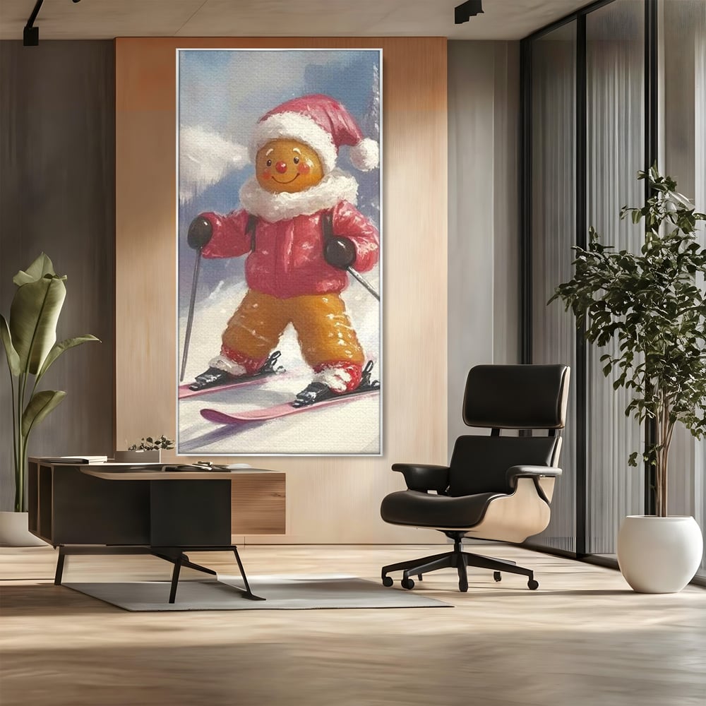 Tablou Canvas Premium, LuxCanva® D1094, Turtita pe Partie, Dulce, Prajitura, Schi, Iarna, Zapada, Munte, Aventura, Sport, Geaca, Rosie, Bucurie,Sarbatori, Veselie, Vacanta, Camera Copil, Living, Dormitor