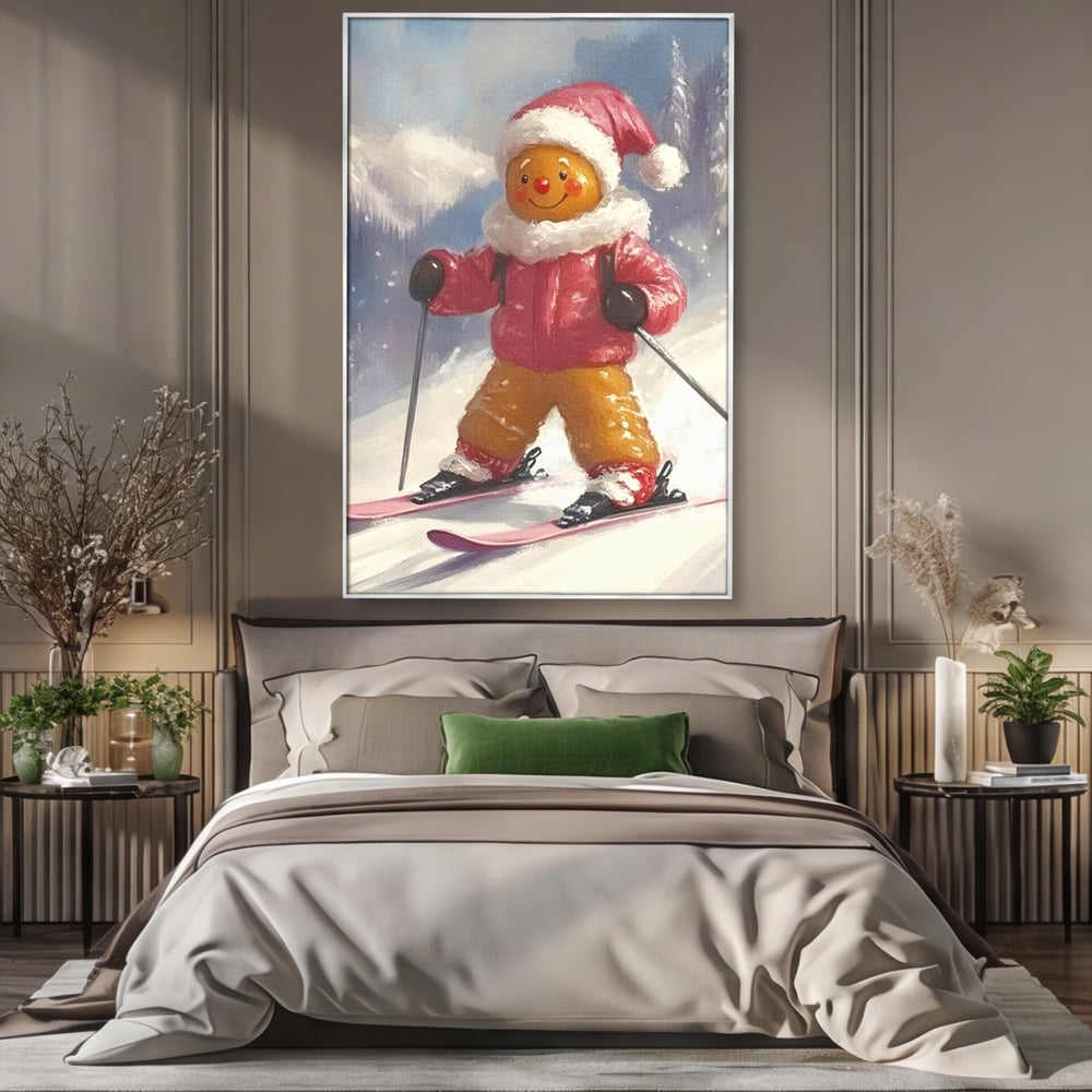 Tablou Canvas Premium, LuxCanva® D1094, Turtita pe Partie, Dulce, Prajitura, Schi, Iarna, Zapada, Munte, Aventura, Sport, Geaca, Rosie, Bucurie,Sarbatori, Veselie, Vacanta, Camera Copil, Living, Dormitor