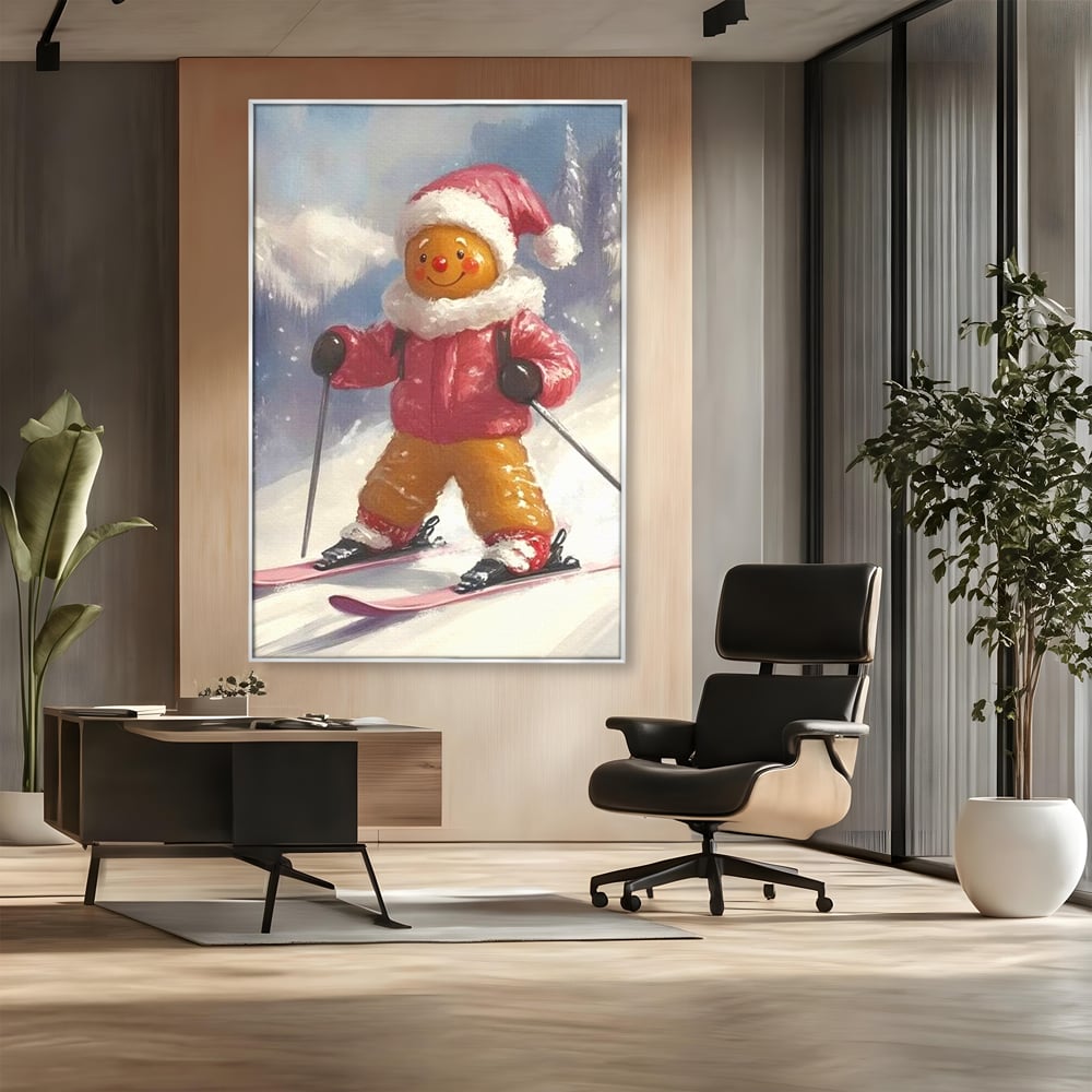 Tablou Canvas Premium, LuxCanva® D1094, Turtita pe Partie, Dulce, Prajitura, Schi, Iarna, Zapada, Munte, Aventura, Sport, Geaca, Rosie, Bucurie,Sarbatori, Veselie, Vacanta, Camera Copil, Living, Dormitor
