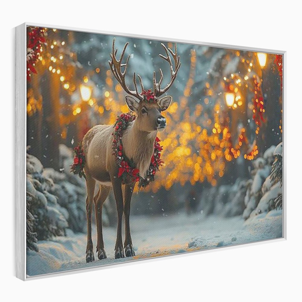 Tablou Canvas Premium, LuxCanva® D1095, Calatorul Craciunului, Iarna, Craciun, Ren, Lumini, Padure, Natura, Sarbatori, Liniste, Ninsoare, Basm, Poveste, Bucurie, Magie, Festiv, Living, Dormitor