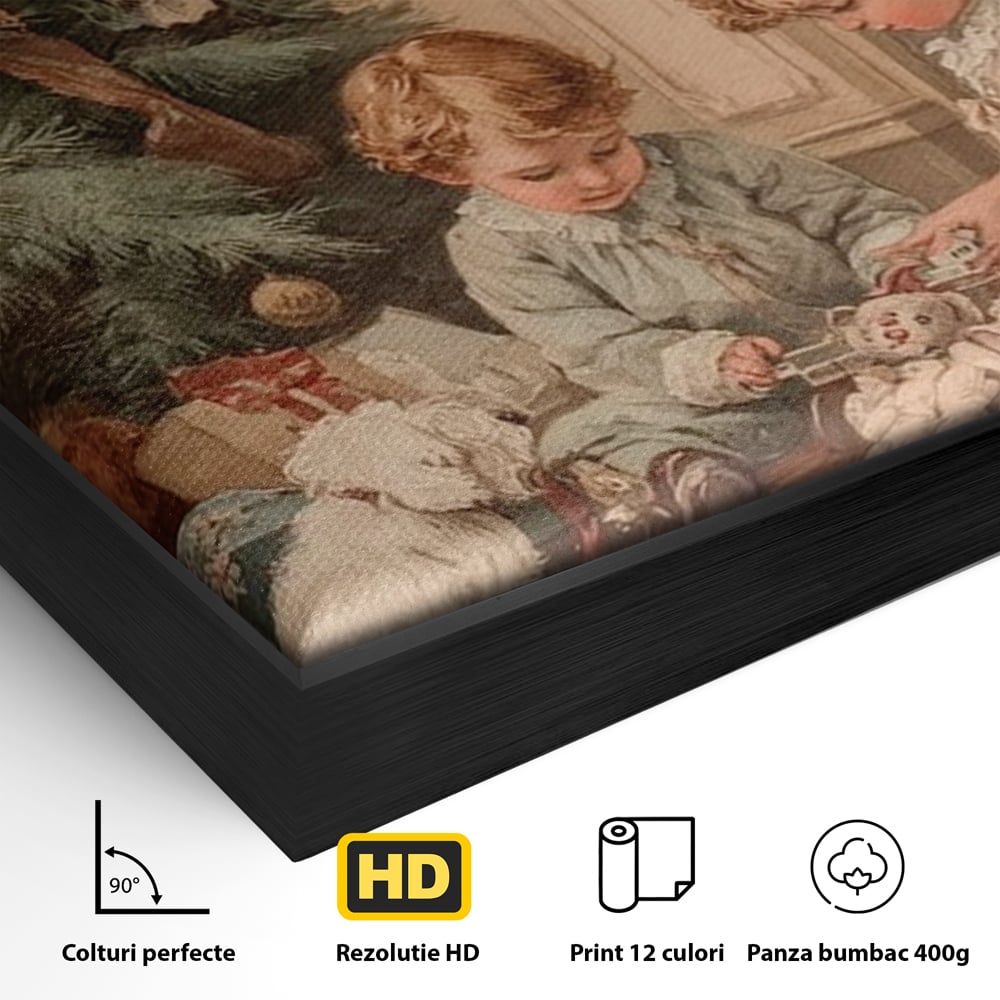 Tablou Canvas Premium, LuxCanva® D1096, Darurile copilariei,  Brad, Impodobit, Copii, Cadouri, Ajun, Inocenta, Copilarie, Fericire, Craciun, Mos, Jucarii, Iubire, Sarbatoare, Magie, Living, Dormitor