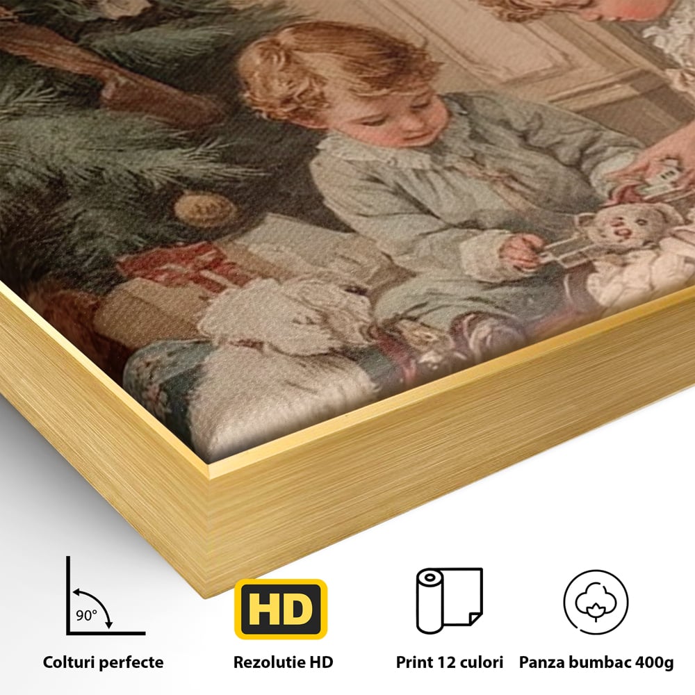 Tablou Canvas Premium, LuxCanva® D1096, Darurile copilariei,  Brad, Impodobit, Copii, Cadouri, Ajun, Inocenta, Copilarie, Fericire, Craciun, Mos, Jucarii, Iubire, Sarbatoare, Magie, Living, Dormitor