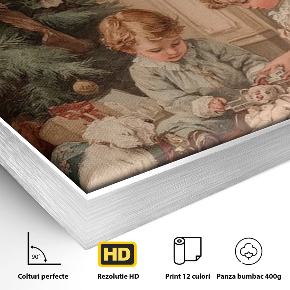 Tablou Canvas Premium, LuxCanva® D1096, Darurile copilariei,  Brad, Impodobit, Copii, Cadouri, Ajun, Inocenta, Copilarie, Fericire, Craciun, Mos, Jucarii, Iubire, Sarbatoare, Magie, Living, Dormitor