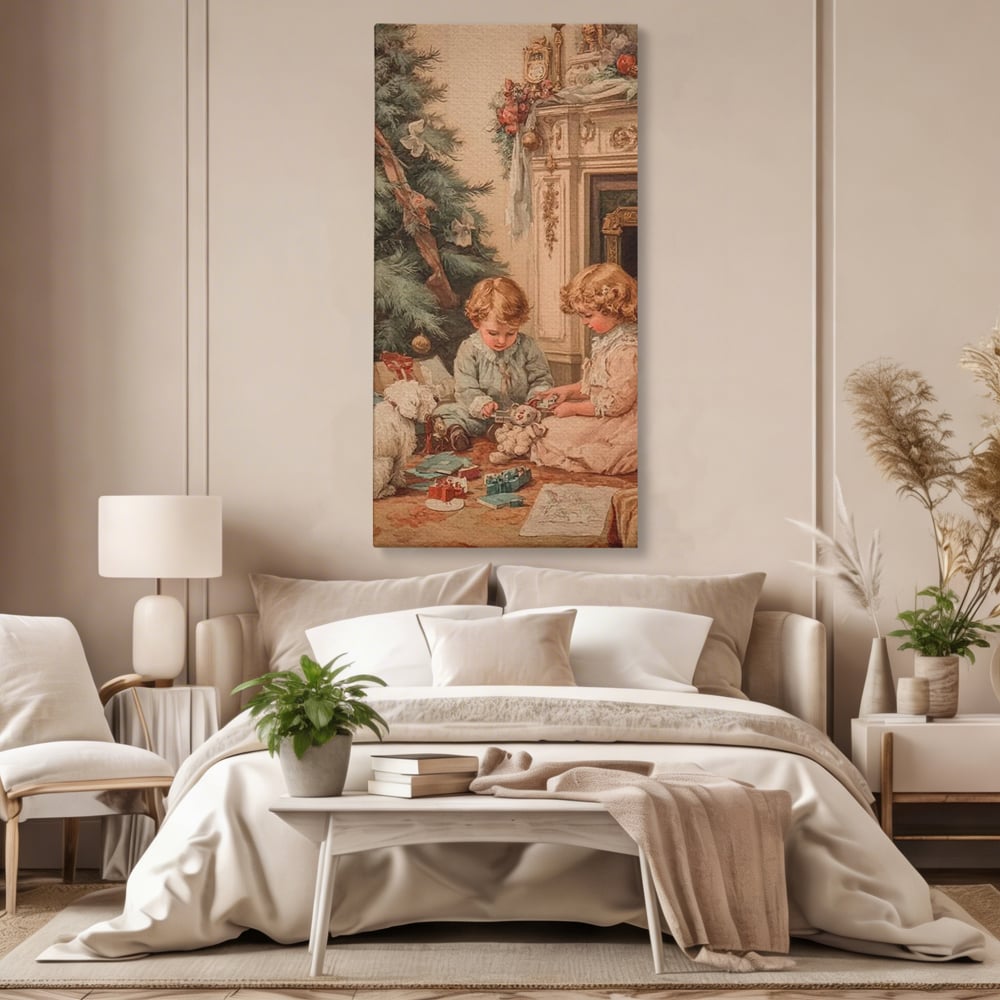 Tablou Canvas Premium, LuxCanva® D1096, Darurile copilariei,  Brad, Impodobit, Copii, Cadouri, Ajun, Inocenta, Copilarie, Fericire, Craciun, Mos, Jucarii, Iubire, Sarbatoare, Magie, Living, Dormitor