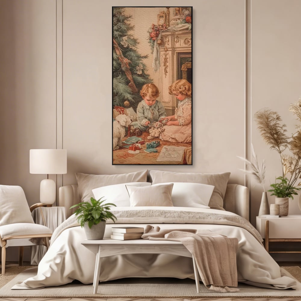 Tablou Canvas Premium, LuxCanva® D1096, Darurile copilariei,  Brad, Impodobit, Copii, Cadouri, Ajun, Inocenta, Copilarie, Fericire, Craciun, Mos, Jucarii, Iubire, Sarbatoare, Magie, Living, Dormitor