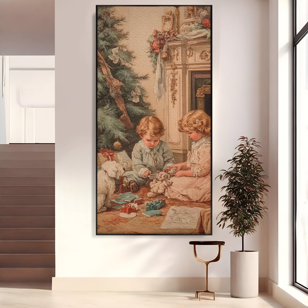 Tablou Canvas Premium, LuxCanva® D1096, Darurile copilariei,  Brad, Impodobit, Copii, Cadouri, Ajun, Inocenta, Copilarie, Fericire, Craciun, Mos, Jucarii, Iubire, Sarbatoare, Magie, Living, Dormitor
