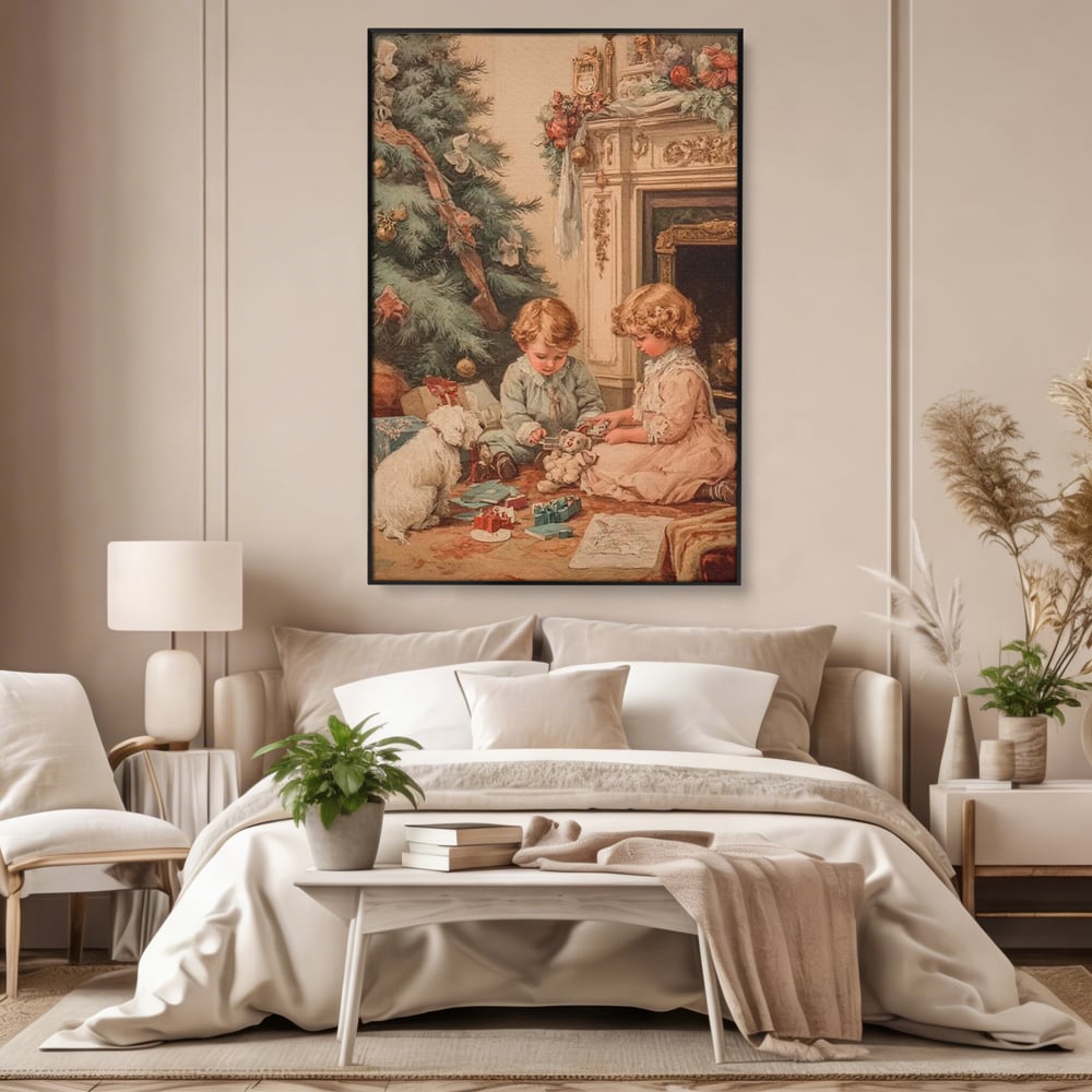 Tablou Canvas Premium, LuxCanva® D1096, Darurile copilariei,  Brad, Impodobit, Copii, Cadouri, Ajun, Inocenta, Copilarie, Fericire, Craciun, Mos, Jucarii, Iubire, Sarbatoare, Magie, Living, Dormitor