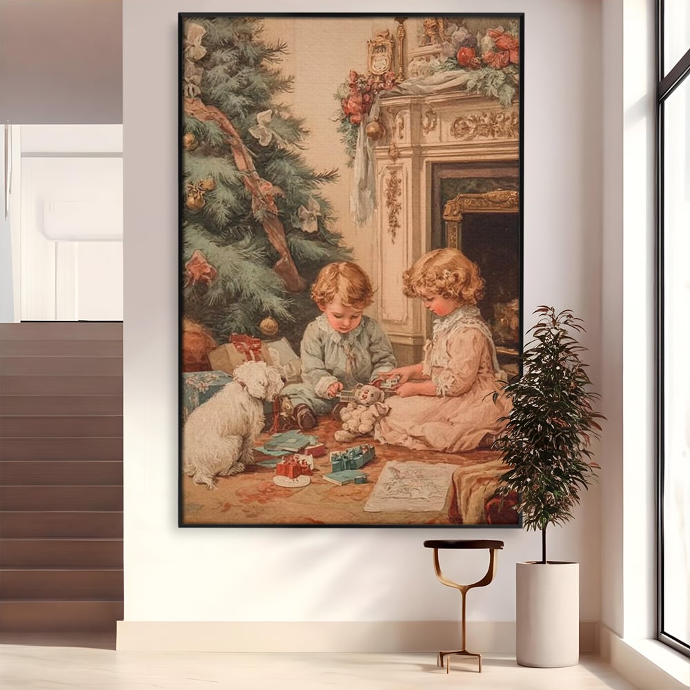 Tablou Canvas Premium, LuxCanva® D1096, Darurile copilariei,  Brad, Impodobit, Copii, Cadouri, Ajun, Inocenta, Copilarie, Fericire, Craciun, Mos, Jucarii, Iubire, Sarbatoare, Magie, Living, Dormitor