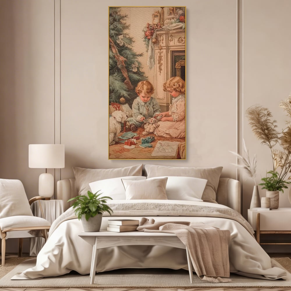 Tablou Canvas Premium, LuxCanva® D1096, Darurile copilariei,  Brad, Impodobit, Copii, Cadouri, Ajun, Inocenta, Copilarie, Fericire, Craciun, Mos, Jucarii, Iubire, Sarbatoare, Magie, Living, Dormitor