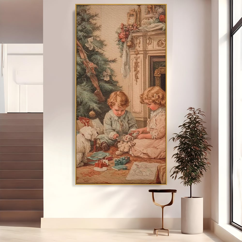 Tablou Canvas Premium, LuxCanva® D1096, Darurile copilariei,  Brad, Impodobit, Copii, Cadouri, Ajun, Inocenta, Copilarie, Fericire, Craciun, Mos, Jucarii, Iubire, Sarbatoare, Magie, Living, Dormitor