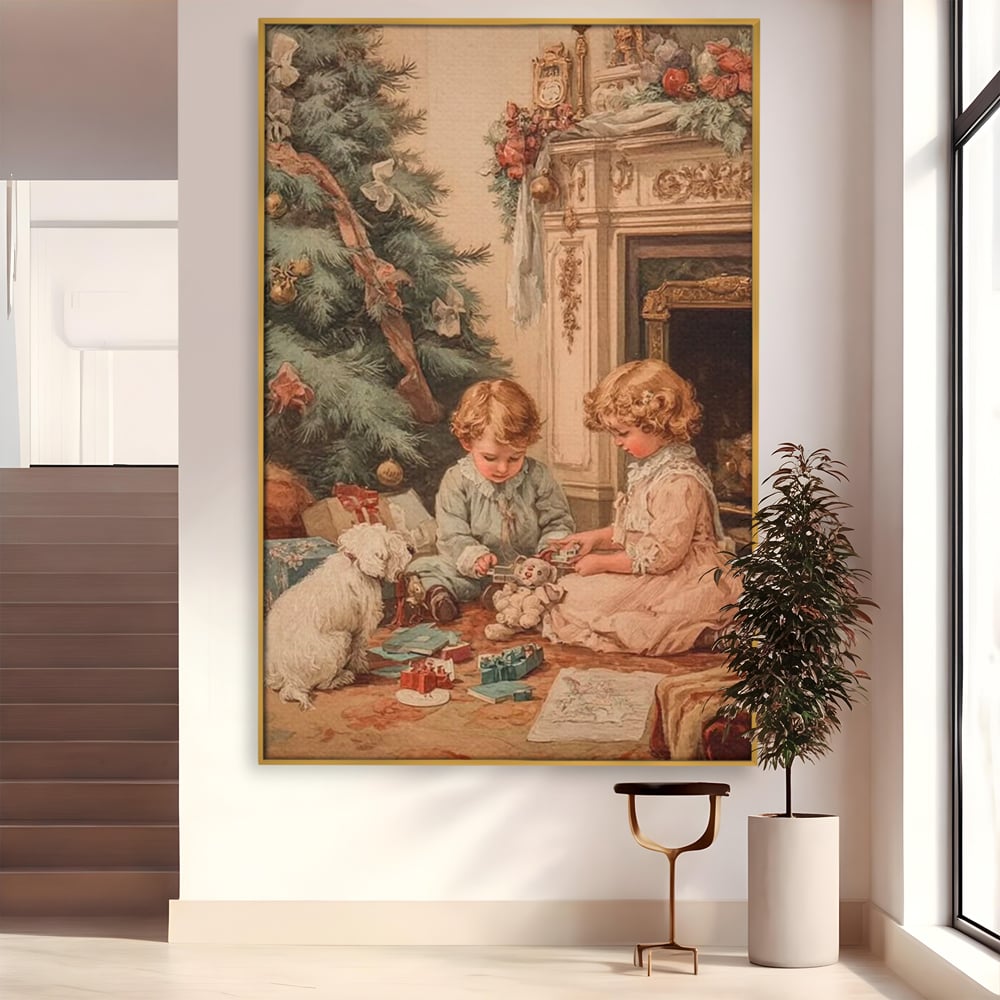 Tablou Canvas Premium, LuxCanva® D1096, Darurile copilariei,  Brad, Impodobit, Copii, Cadouri, Ajun, Inocenta, Copilarie, Fericire, Craciun, Mos, Jucarii, Iubire, Sarbatoare, Magie, Living, Dormitor
