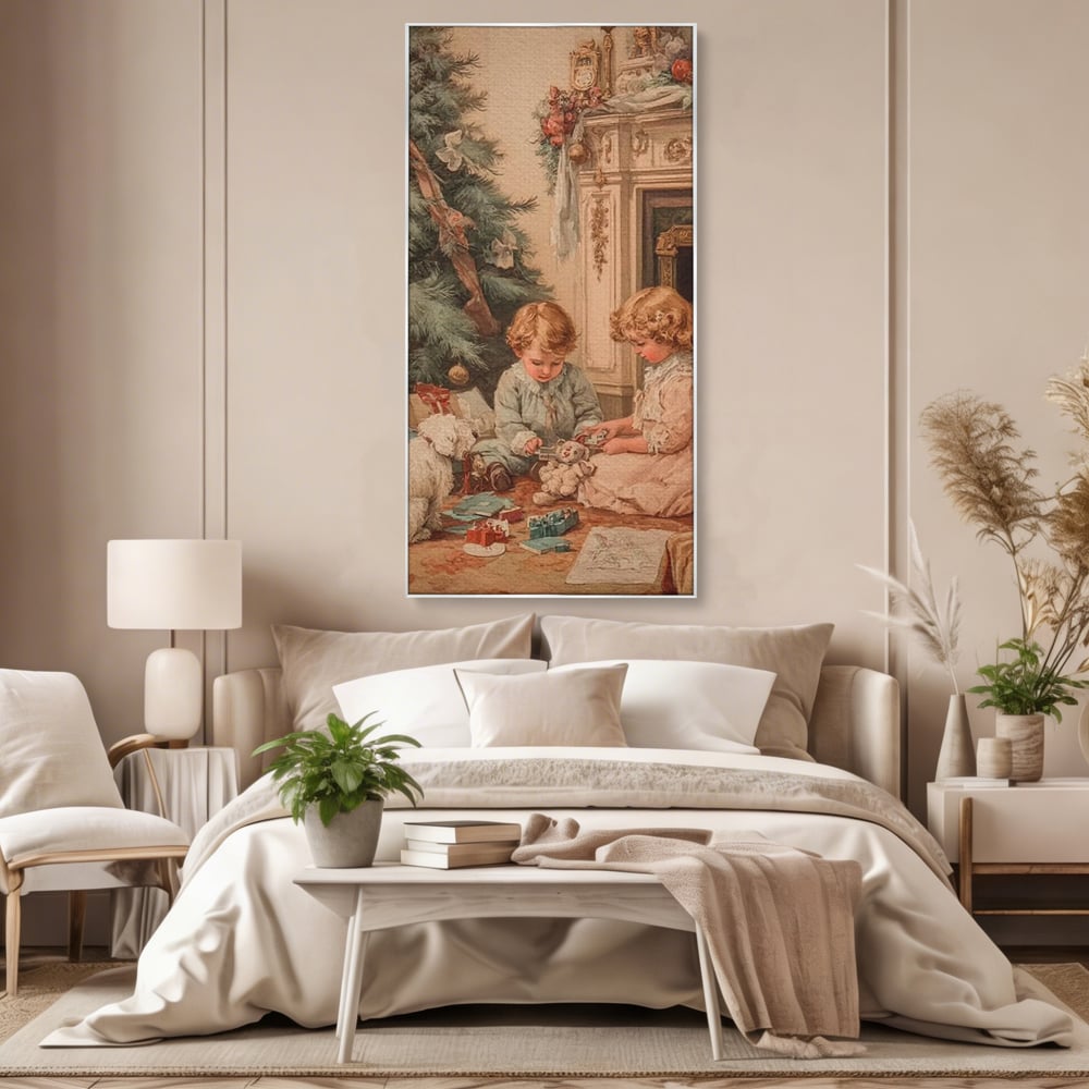 Tablou Canvas Premium, LuxCanva® D1096, Darurile copilariei,  Brad, Impodobit, Copii, Cadouri, Ajun, Inocenta, Copilarie, Fericire, Craciun, Mos, Jucarii, Iubire, Sarbatoare, Magie, Living, Dormitor