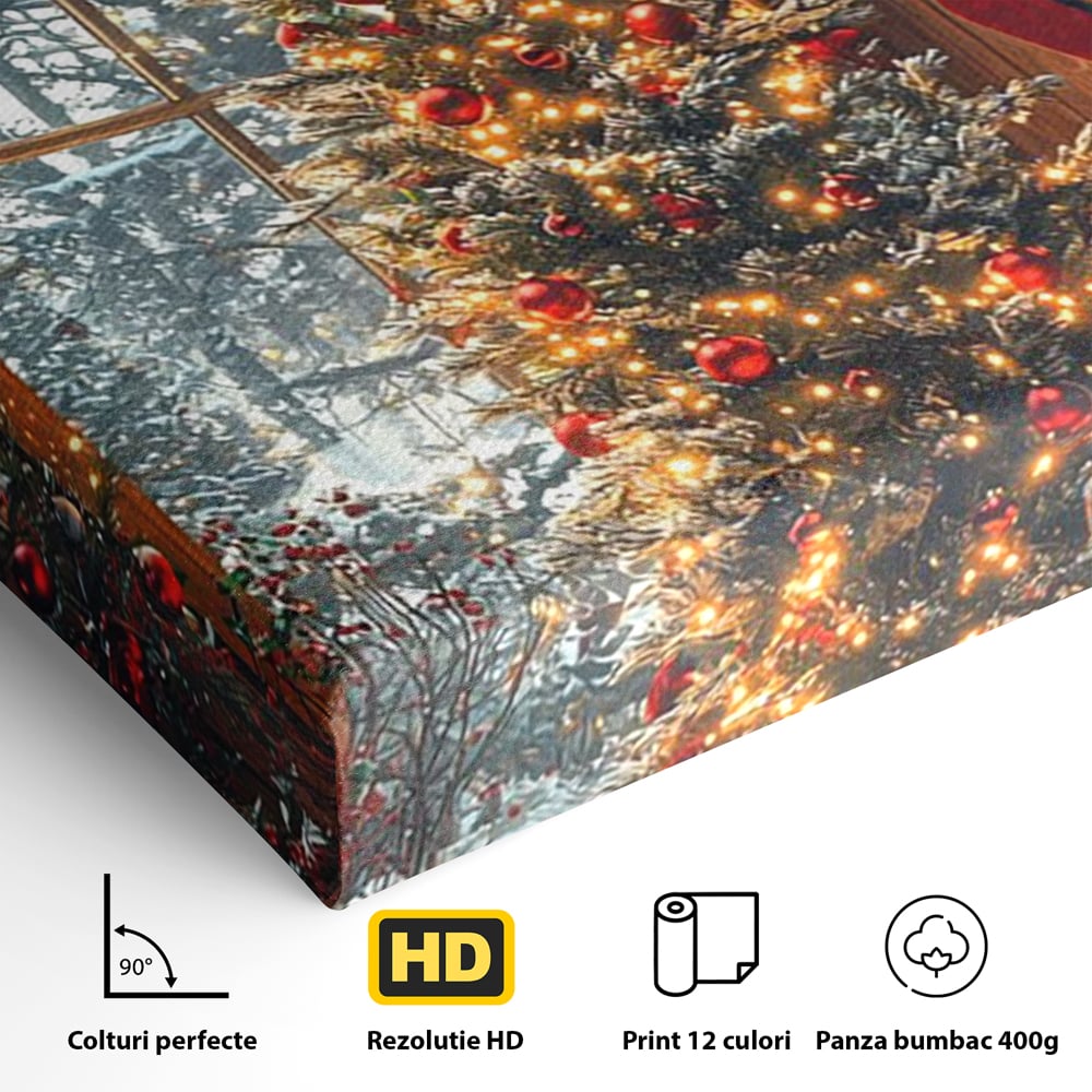 Tablou Canvas Premium, LuxCanva® D1098, Sub Bradul cu Poveste, Magie, Craciun, Acasa, Brad, Luminite, Podoabe, Rosu, Caldura, Familie, Traditie, Pace, Cadouri, Fericire, Globuri, Living, Dormitor