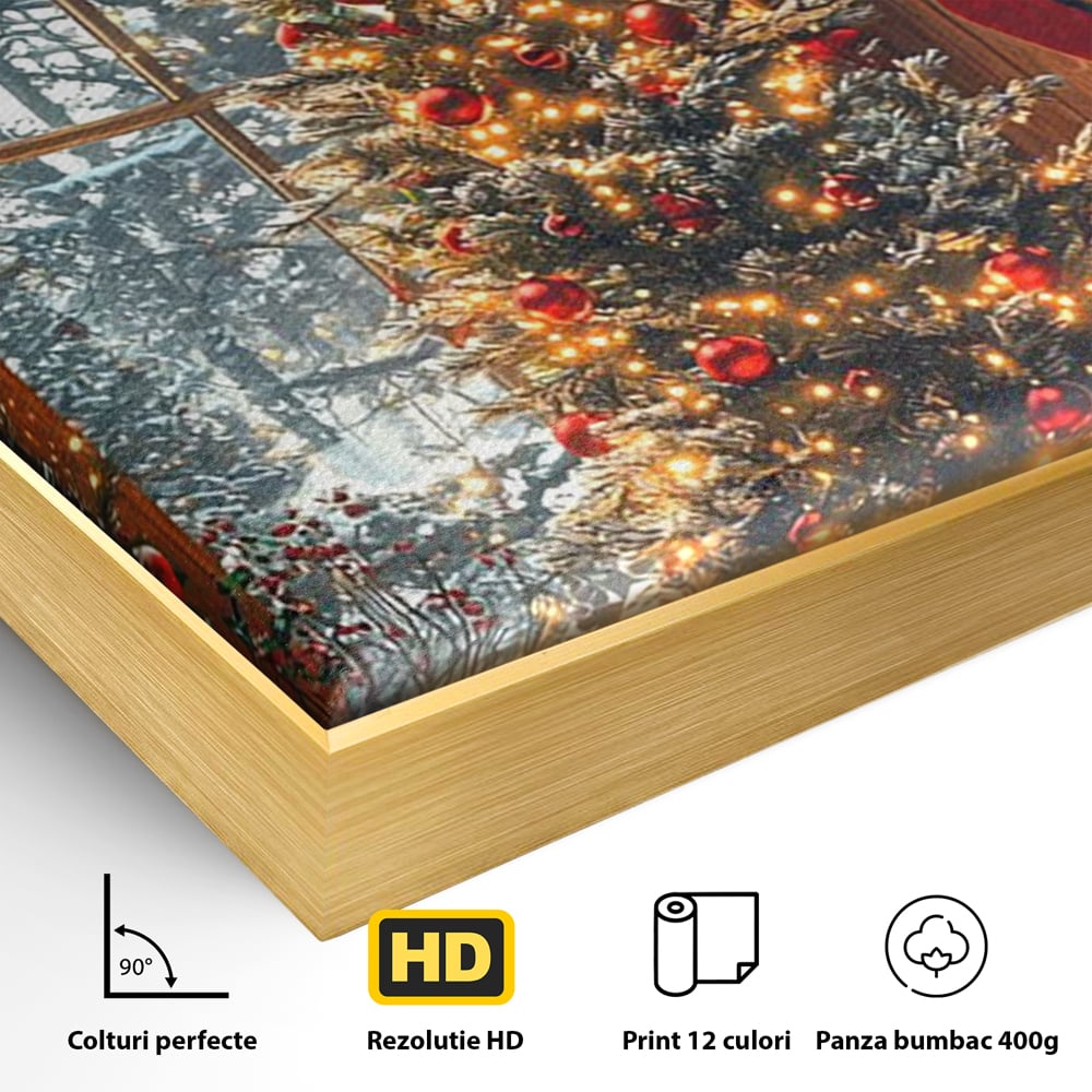 Tablou Canvas Premium, LuxCanva® D1098, Sub Bradul cu Poveste, Magie, Craciun, Acasa, Brad, Luminite, Podoabe, Rosu, Caldura, Familie, Traditie, Pace, Cadouri, Fericire, Globuri, Living, Dormitor