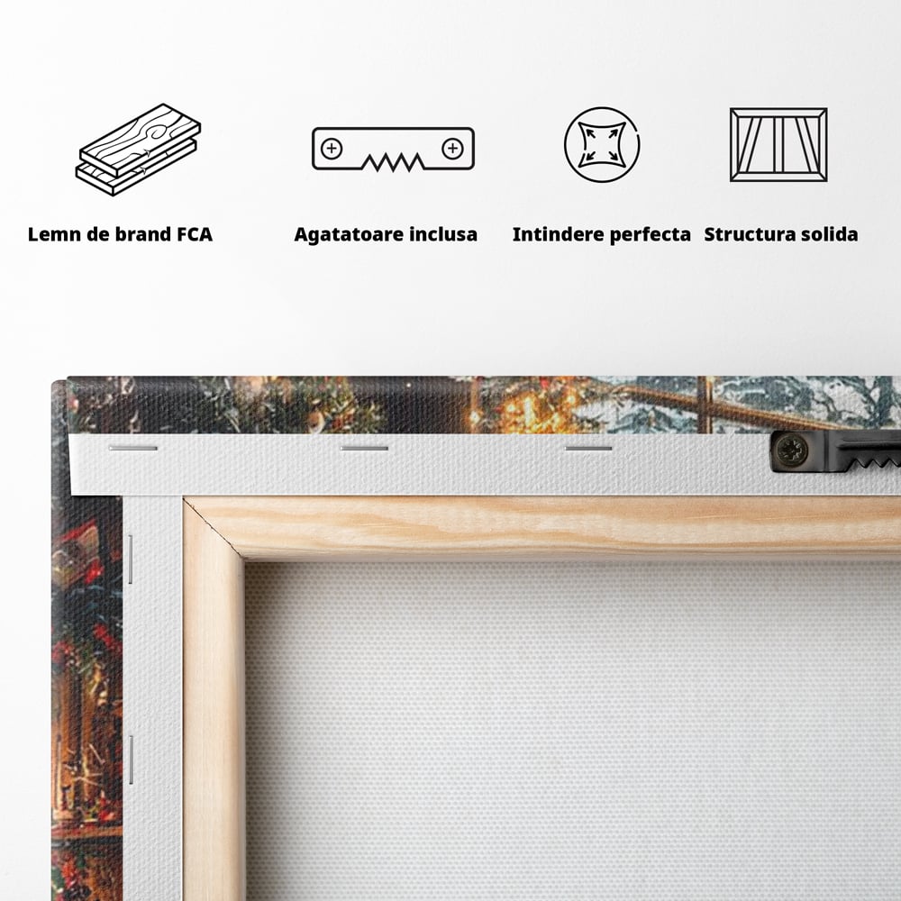 Tablou Canvas Premium, LuxCanva® D1098, Sub Bradul cu Poveste, Magie, Craciun, Acasa, Brad, Luminite, Podoabe, Rosu, Caldura, Familie, Traditie, Pace, Cadouri, Fericire, Globuri, Living, Dormitor