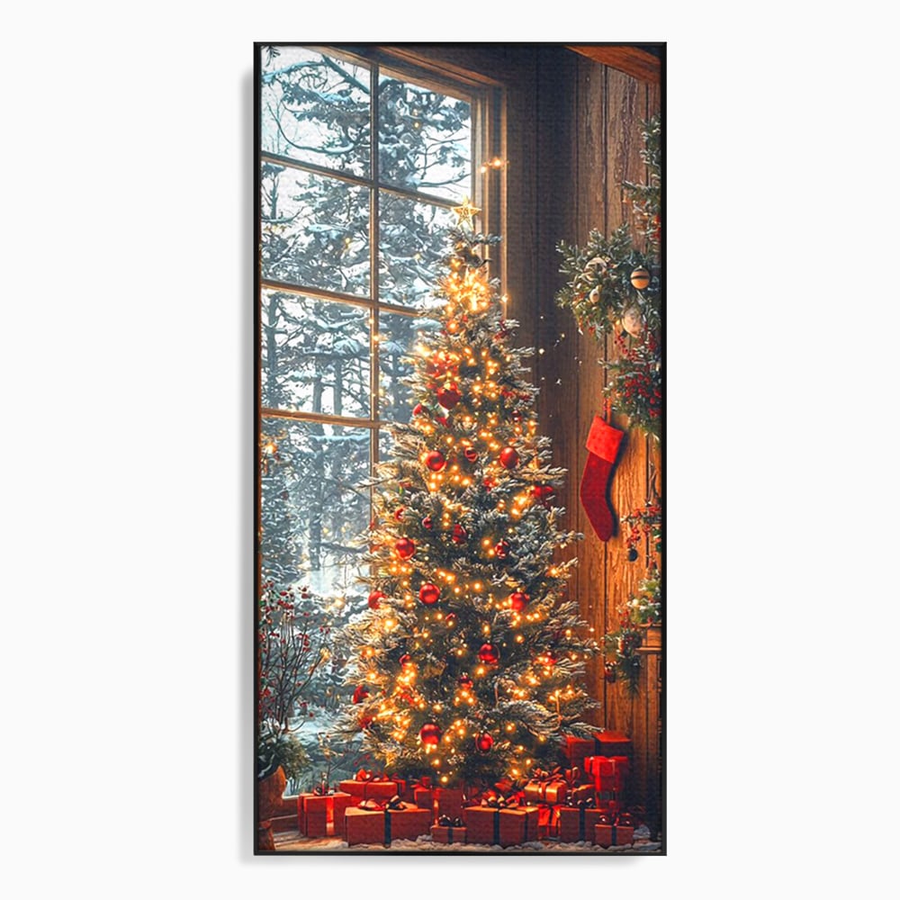 Tablou Canvas Premium, LuxCanva® D1098, Sub Bradul cu Poveste, Magie, Craciun, Acasa, Brad, Luminite, Podoabe, Rosu, Caldura, Familie, Traditie, Pace, Cadouri, Fericire, Globuri, Living, Dormitor