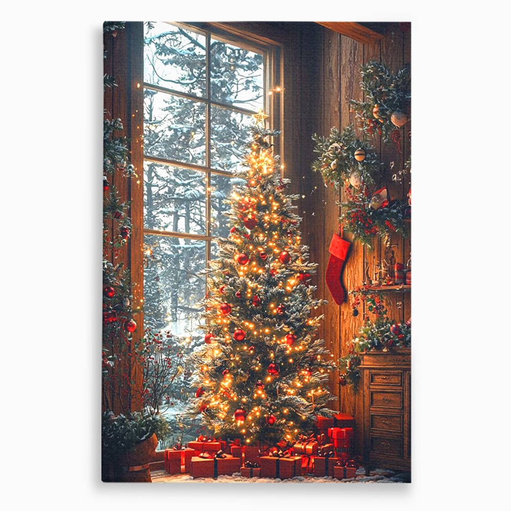 Tablou Canvas Premium, LuxCanva® D1098, Sub Bradul cu Poveste, Magie, Craciun, Acasa, Brad, Luminite, Podoabe, Rosu, Caldura, Familie, Traditie, Pace, Cadouri, Fericire, Globuri, Living, Dormitor