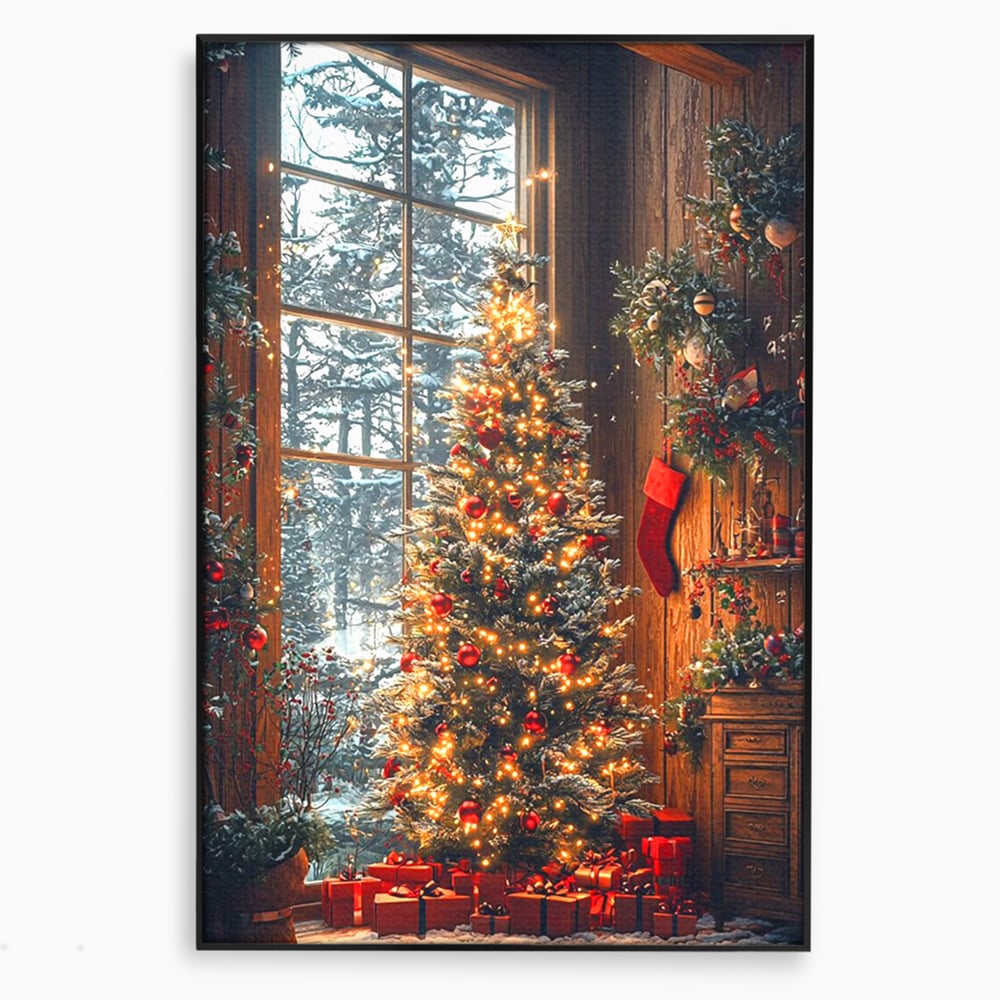 Tablou Canvas Premium, LuxCanva® D1098, Sub Bradul cu Poveste, Magie, Craciun, Acasa, Brad, Luminite, Podoabe, Rosu, Caldura, Familie, Traditie, Pace, Cadouri, Fericire, Globuri, Living, Dormitor