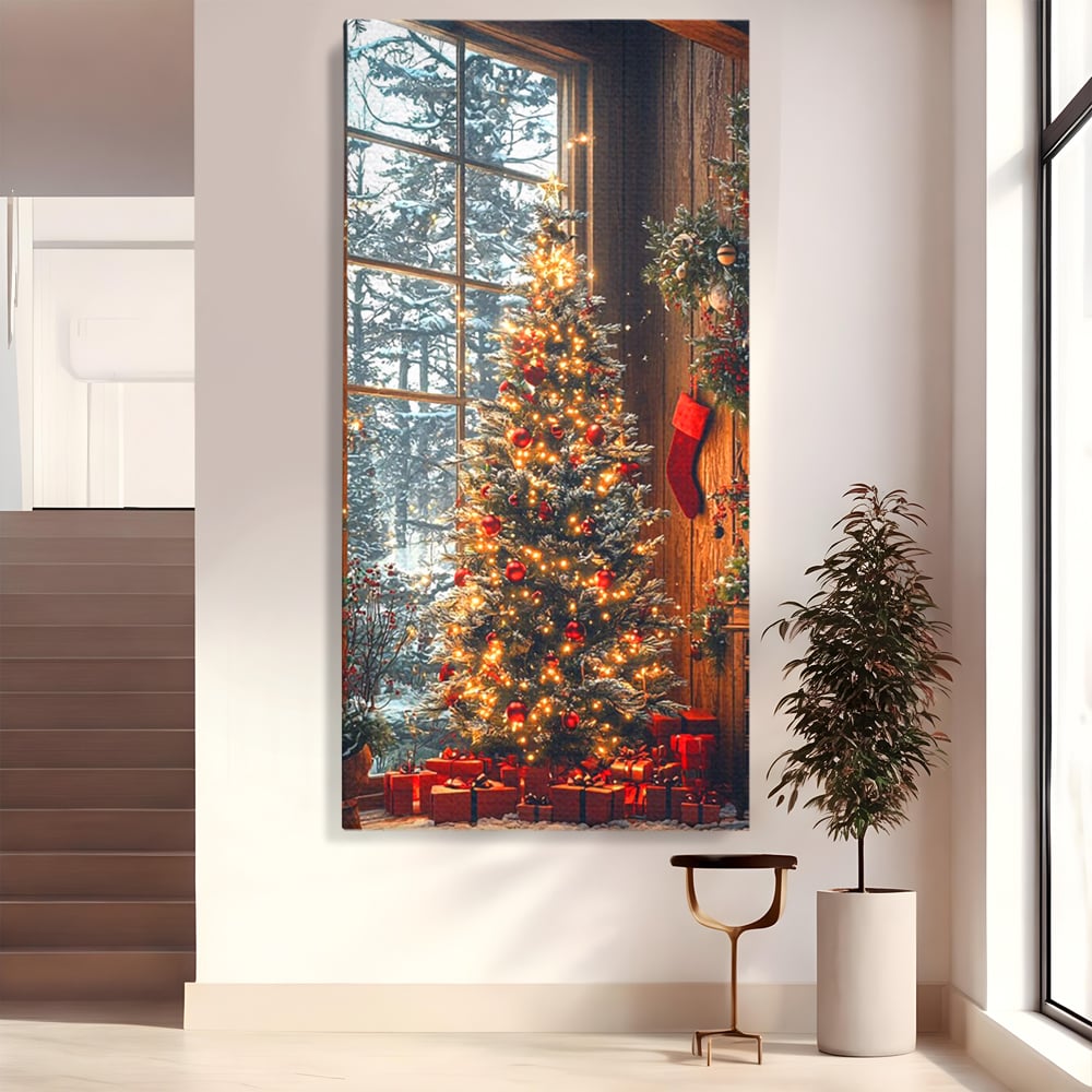 Tablou Canvas Premium, LuxCanva® D1098, Sub Bradul cu Poveste, Magie, Craciun, Acasa, Brad, Luminite, Podoabe, Rosu, Caldura, Familie, Traditie, Pace, Cadouri, Fericire, Globuri, Living, Dormitor