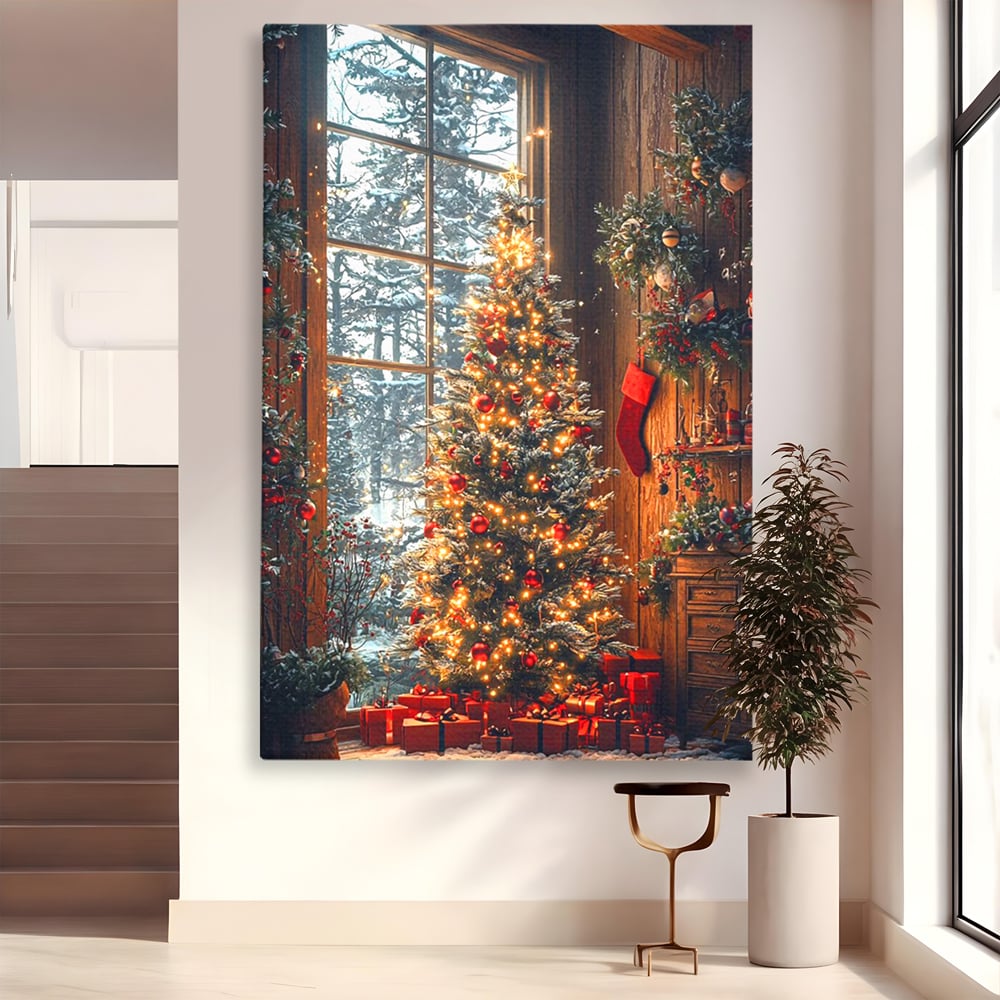 Tablou Canvas Premium, LuxCanva® D1098, Sub Bradul cu Poveste, Magie, Craciun, Acasa, Brad, Luminite, Podoabe, Rosu, Caldura, Familie, Traditie, Pace, Cadouri, Fericire, Globuri, Living, Dormitor
