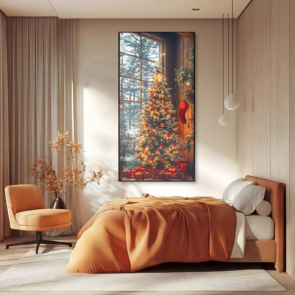 Tablou Canvas Premium, LuxCanva® D1098, Sub Bradul cu Poveste, Magie, Craciun, Acasa, Brad, Luminite, Podoabe, Rosu, Caldura, Familie, Traditie, Pace, Cadouri, Fericire, Globuri, Living, Dormitor