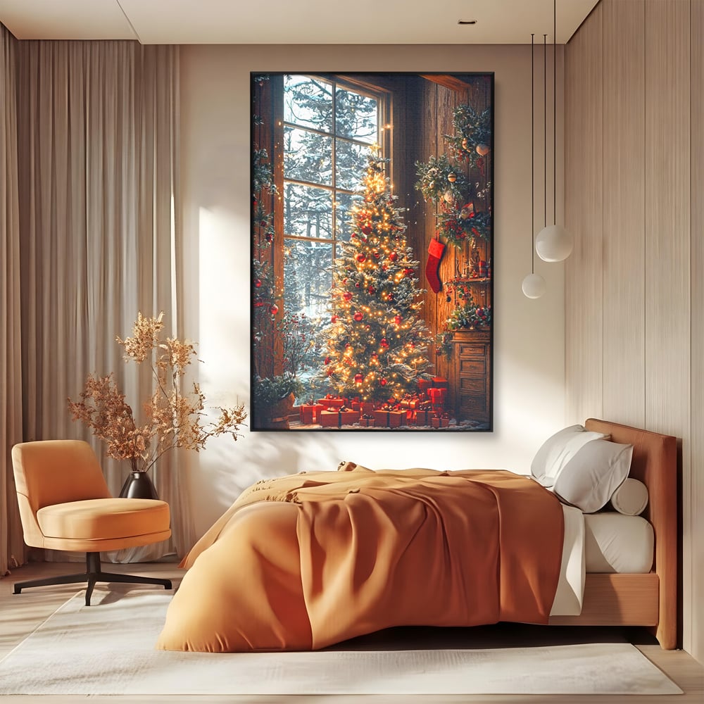 Tablou Canvas Premium, LuxCanva® D1098, Sub Bradul cu Poveste, Magie, Craciun, Acasa, Brad, Luminite, Podoabe, Rosu, Caldura, Familie, Traditie, Pace, Cadouri, Fericire, Globuri, Living, Dormitor