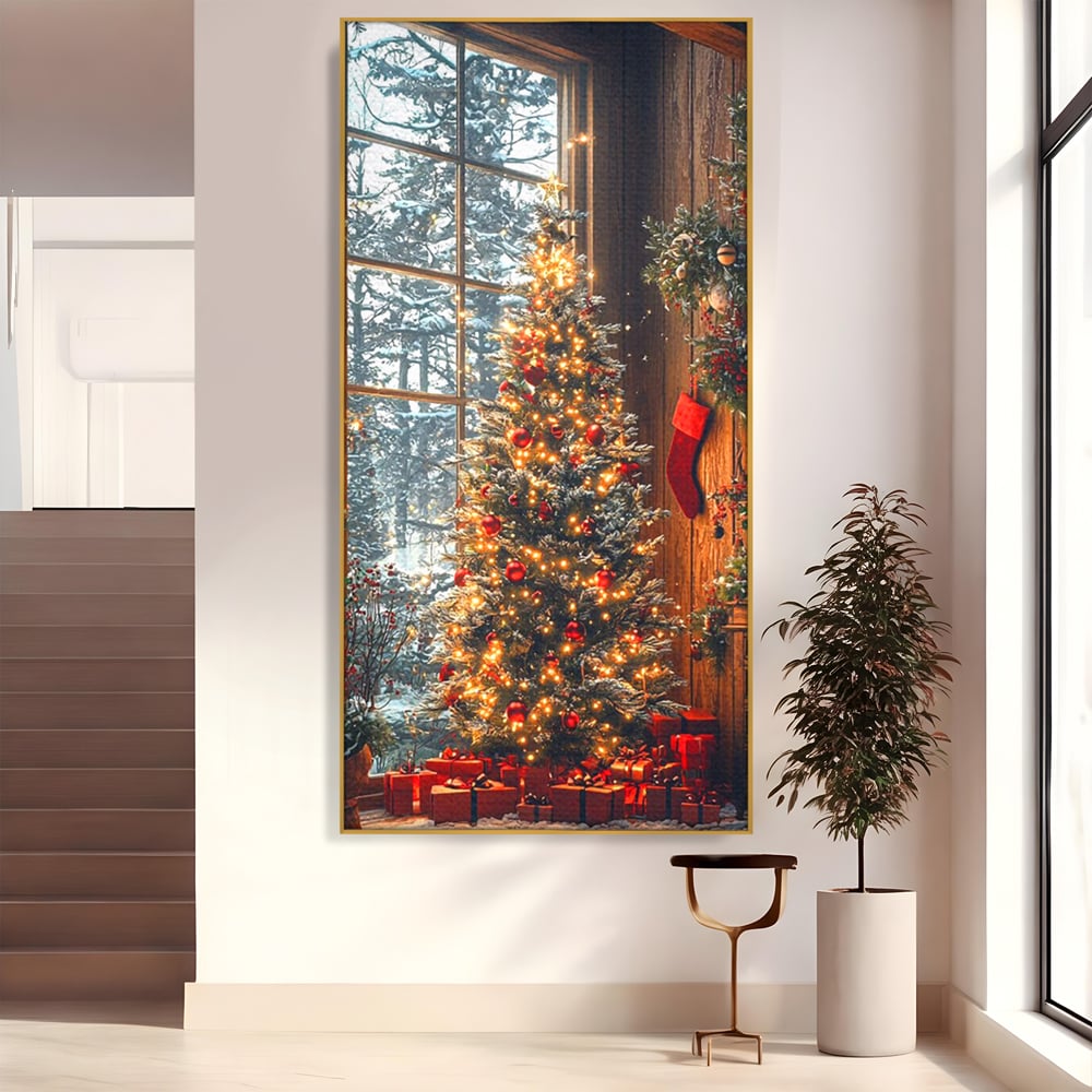 Tablou Canvas Premium, LuxCanva® D1098, Sub Bradul cu Poveste, Magie, Craciun, Acasa, Brad, Luminite, Podoabe, Rosu, Caldura, Familie, Traditie, Pace, Cadouri, Fericire, Globuri, Living, Dormitor