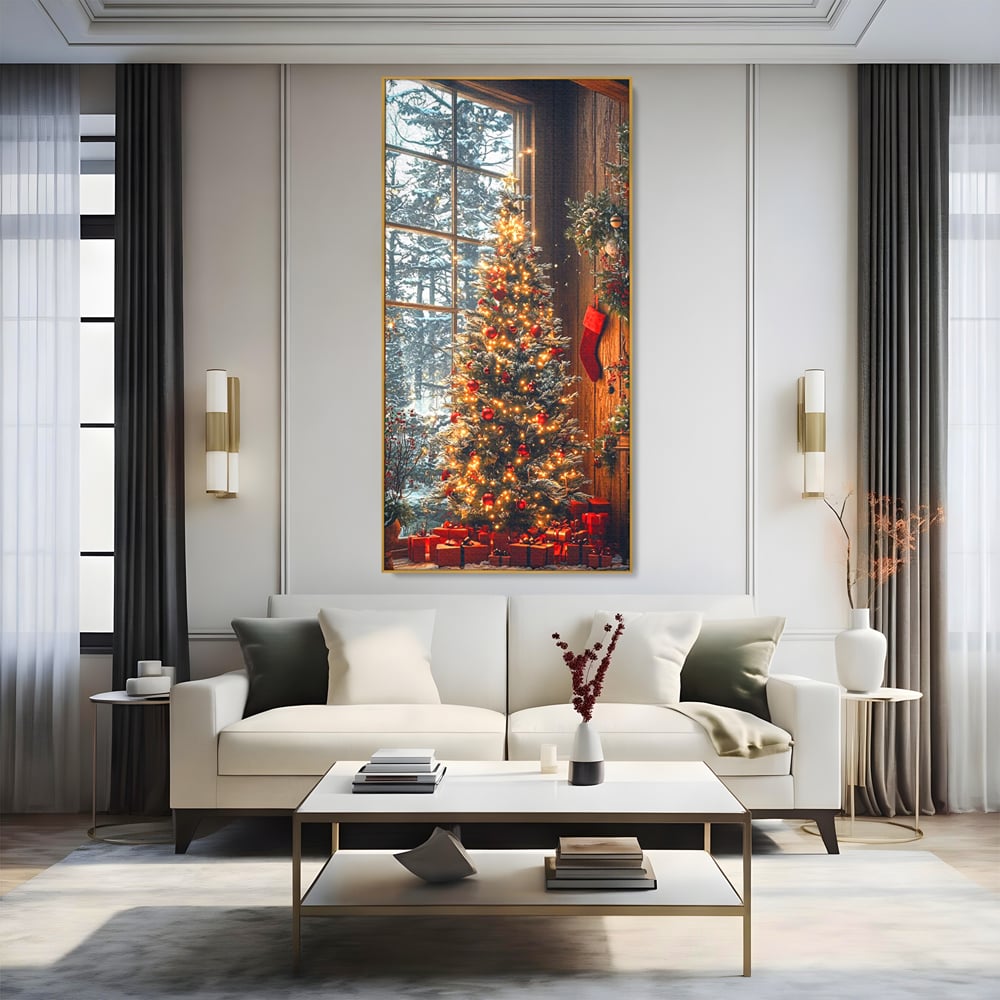 Tablou Canvas Premium, LuxCanva® D1098, Sub Bradul cu Poveste, Magie, Craciun, Acasa, Brad, Luminite, Podoabe, Rosu, Caldura, Familie, Traditie, Pace, Cadouri, Fericire, Globuri, Living, Dormitor