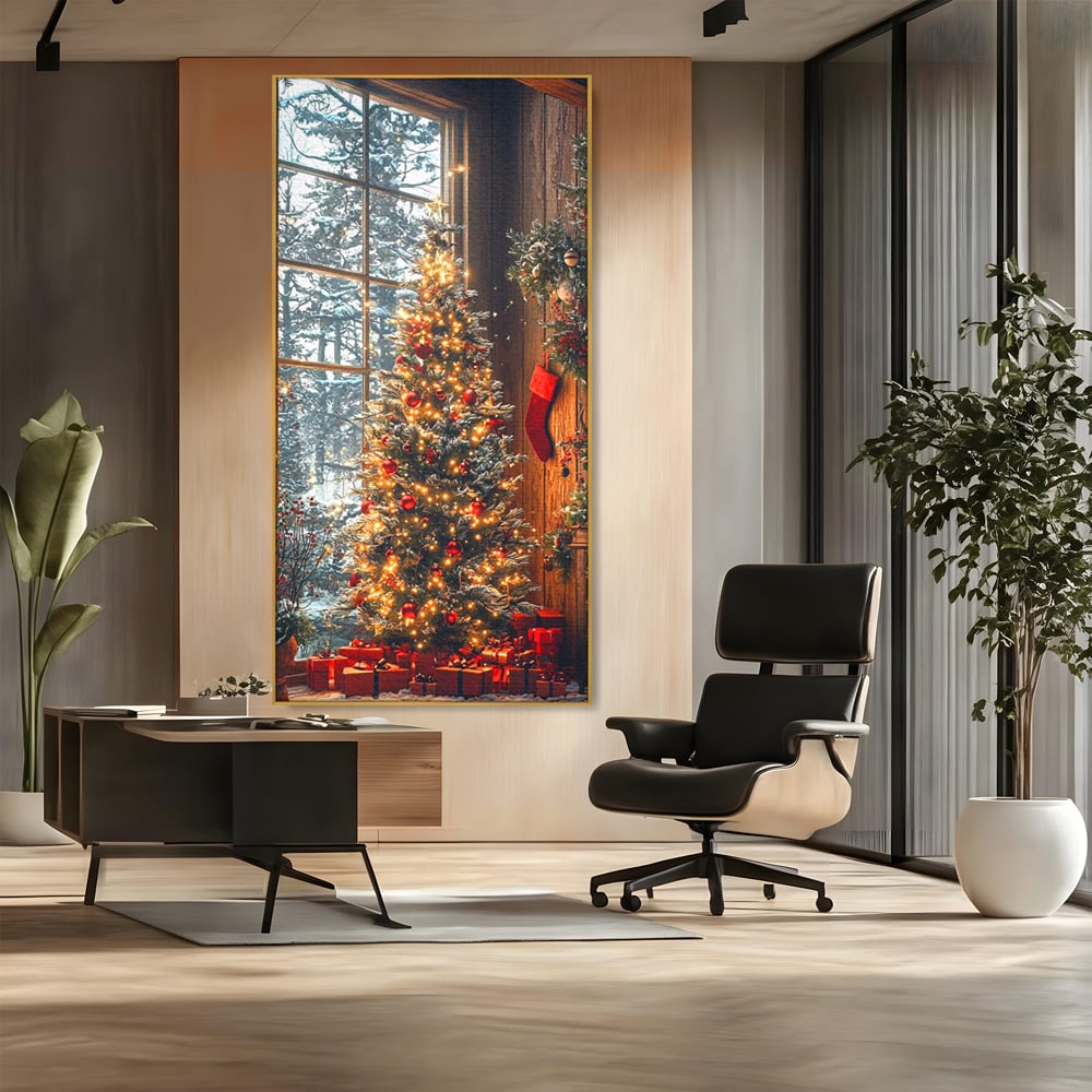 Tablou Canvas Premium, LuxCanva® D1098, Sub Bradul cu Poveste, Magie, Craciun, Acasa, Brad, Luminite, Podoabe, Rosu, Caldura, Familie, Traditie, Pace, Cadouri, Fericire, Globuri, Living, Dormitor