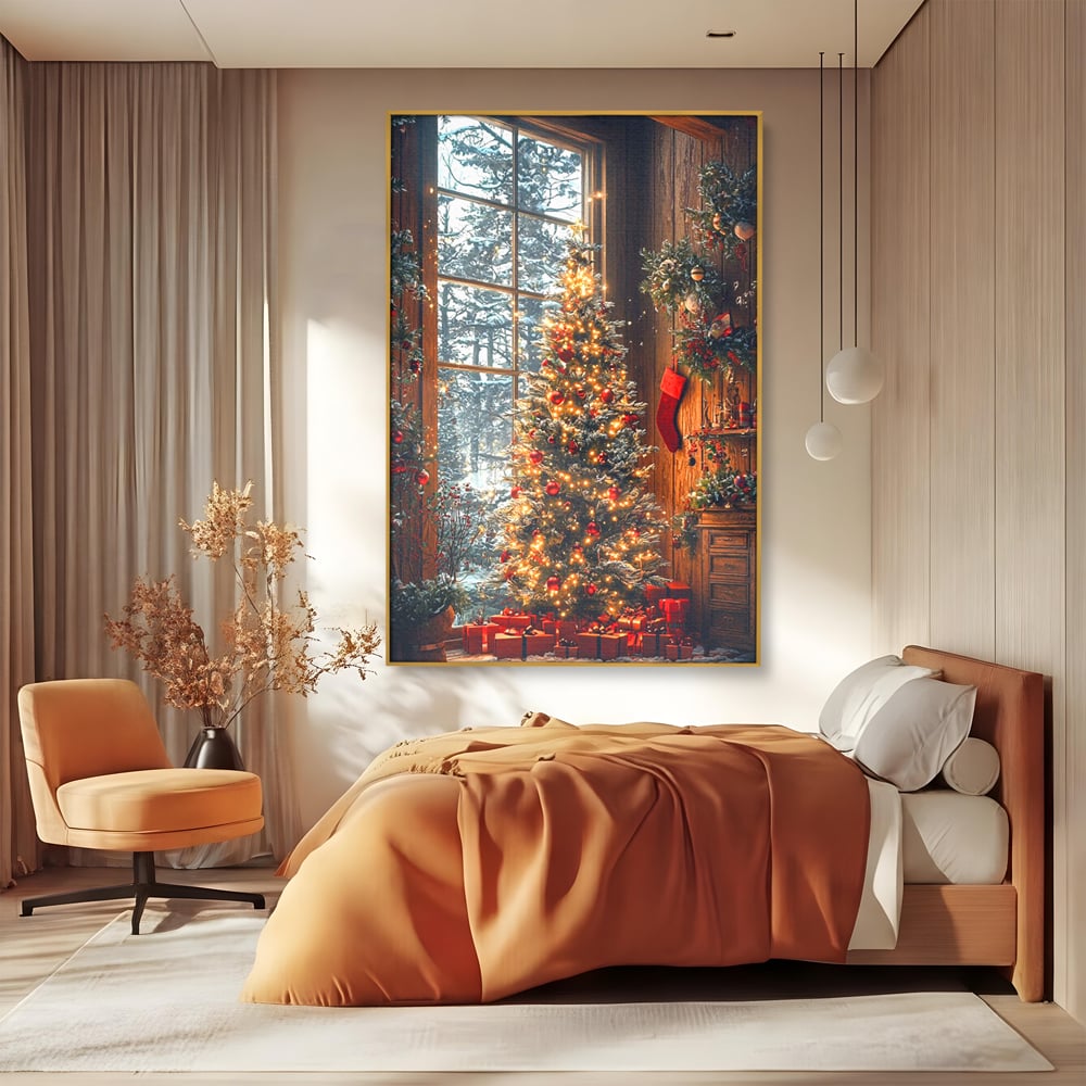 Tablou Canvas Premium, LuxCanva® D1098, Sub Bradul cu Poveste, Magie, Craciun, Acasa, Brad, Luminite, Podoabe, Rosu, Caldura, Familie, Traditie, Pace, Cadouri, Fericire, Globuri, Living, Dormitor