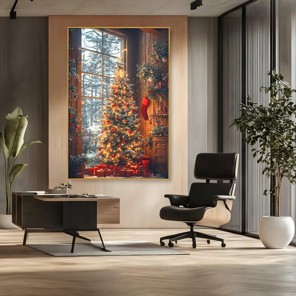 Tablou Canvas Premium, LuxCanva® D1098, Sub Bradul cu Poveste, Magie, Craciun, Acasa, Brad, Luminite, Podoabe, Rosu, Caldura, Familie, Traditie, Pace, Cadouri, Fericire, Globuri, Living, Dormitor