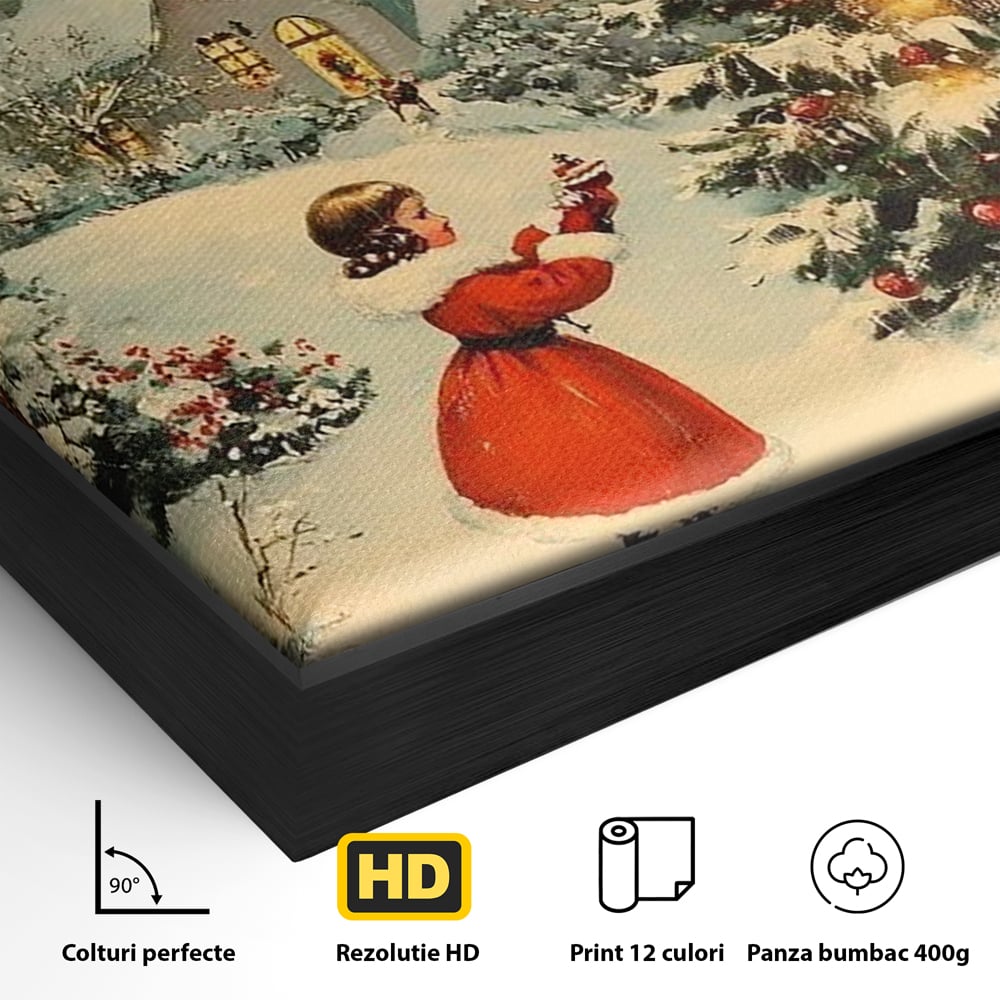 Tablou Canvas Premium, LuxCanva® D1100, Sub Steaua Craciunului, Speranta, Stele, Familie, Fetita, Impodobire, Ajun, Craciun, Miracol, Asteptare, Vis, Copilarie, Amintiri, Living, Dormitor